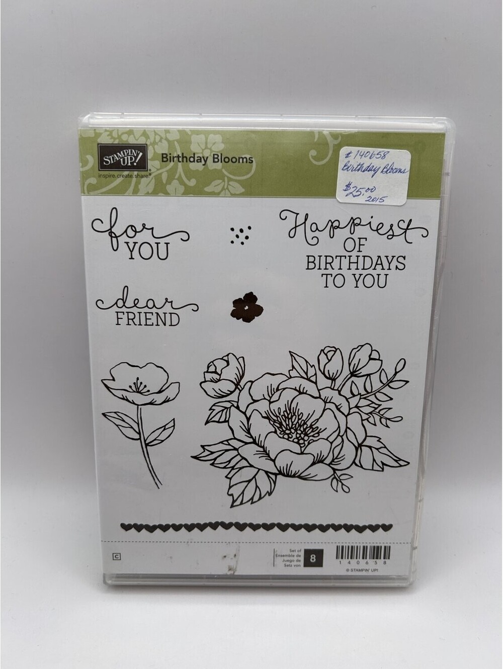 Stampin' Up! Birthday Blooms 140658 Cling Rubber Stamp Flowers Red Heart Border
